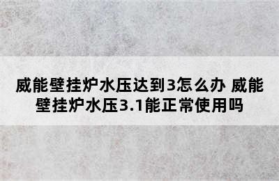 威能壁挂炉水压达到3怎么办 威能壁挂炉水压3.1能正常使用吗